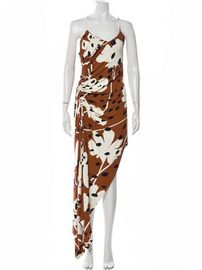 MONSE Floral Print Draped Slip Dress Brown & White